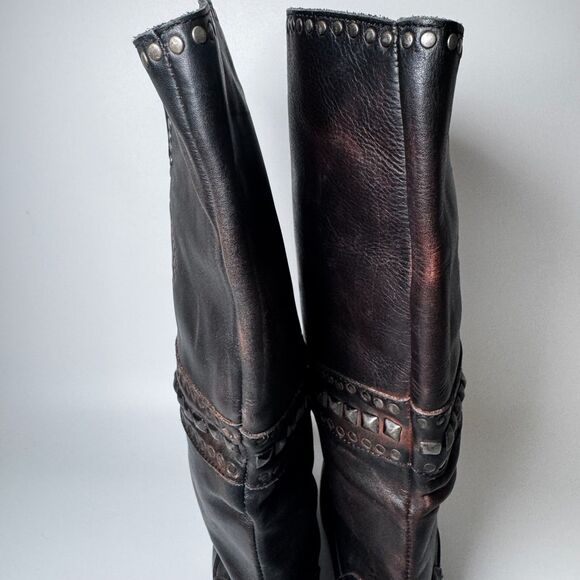 Free People Brown Leather Boots Womens EU 37  Tall Studded Portugal Decorative - Picture 10 of 15